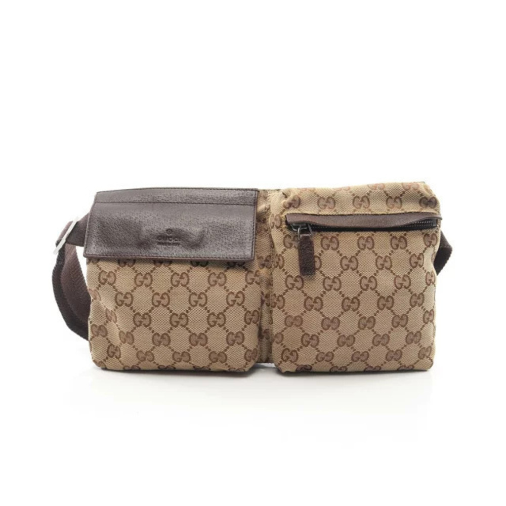 Gucci GG Canvas Waist Belt Bag Body Leather Beige Cream Brown